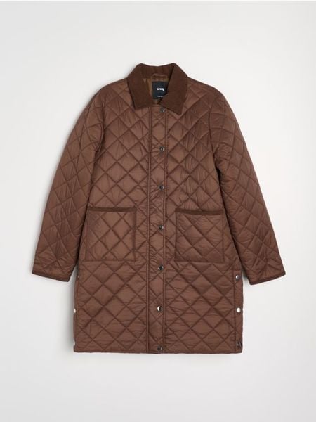 Pikowany płaszcz - brązowy. Brązowe płaszcze Sinsay, l, bez wzorów, bez kaptura. Za 89.99 zł.