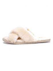 ISLAND BOOT Kapcie "Fluffy" w kolorze kremowym rozmiar: 39. Brązowe obuwie domowe Island Boot, bez wzorów, z otwartym noskiem, bez zapięcia. Za 92.21 zł.