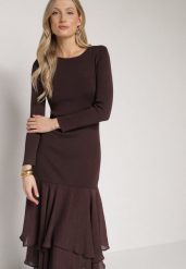 Brązowa Sukienka z Wiskozą o Dopasowanym Kroju z Falbanami u Dołu Vebmara. Brązowe sukienki Born2be, na randkę, m, bez wzorów, z materiału, eleganckie, bez kołnierzyka, bez ramiączek, dopasowane. Za 169.99 zł.