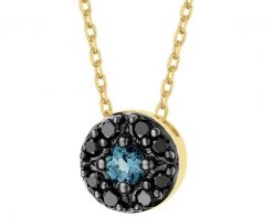 Naszyjnik z żółtego złota z czarnymi brylantami i topazem London Blue - próba 585. Czarne naszyjniki Apart, z brylantem, złote. Za 2,490.00 zł.