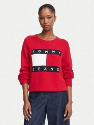 Tommy Jeans Sweter Flag DW0DW23450 Czerwony Regular Fit. Czerwone swetry Tommy Jeans, m, bez wzorów, z bawełny, bez ramiączek. Za 489.99 zł.