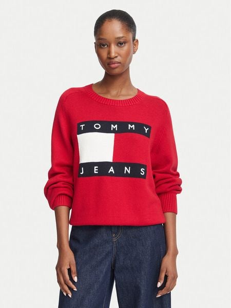 Tommy Jeans Sweter Flag DW0DW23450 Czerwony Regular Fit. Czerwone swetry Tommy Jeans, s, bez wzorów, z bawełny, bez ramiączek. Za 489.99 zł.