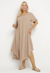 Ciemnobeżowa Rozkloszowana Sukienka z Bawełną Elzedia. Brązowe sukienki Born2be, na co dzień, xl, bez wzorów, z bawełny, eleganckie, bez kołnierzyka, bez ramiączek, midi, rozkloszowane. Za 69.99 zł.