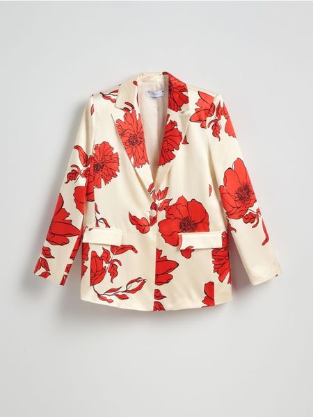 Wzorzysta marynarka oversize - wielobarwny. Marynarki i żakiety Reserved, l, bez wzorów, z tkaniny. W wyprzedaży za 79.99 zł.