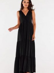 Sukienka Model A581 Black - awama. Czarne sukienki Awama, na lato, l, z aplikacjami, z bawełny, bez kołnierzyka, bez ramiączek. Za 412.33 zł.