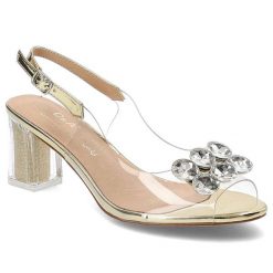 Złote Sandały S.Barski Eleganckie Buty Na Słupku. Żółte sandały S.BARSKI, z aplikacjami, eleganckie, bez obcasa, na obcasie, bez zapięcia. Za 145.00 zł.