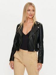Marciano Guess Kurtka skórzana 4YGL17 7133A Czarny Regular Fit. Czarne kurtki Marciano Guess, z aplikacjami, ze skóry, bez kaptura. Za 879.99 zł.