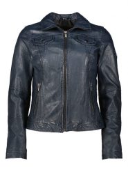 HIS Skórzana kurtka w kolorze granatowym rozmiar: 46. Niebieskie kurtki HIS, bez wzorów, ze skóry, bez kaptura. Za 480.90 zł.