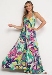 Zielono-Fioletowa Rozkloszowana Sukienka z Wiskozy z Odcięciem pod Biustem Wiązana na Szyi i Plecach Nividia. Zielone sukienki Born2be, na co dzień, na lato, m, bez wzorów, z wiskozy, eleganckie, bez kołnierzyka, bez ramiączek, proste. Za 109.99 zł.