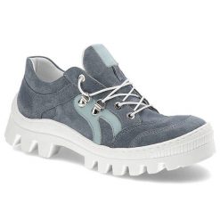 Półbuty damskie Kampa, zamszowa cholewka o miękkiej strukturze sportowe sznurowanie z metalowymi oczkami, niebieskie, N544. Niebieskie trekkingi KAMPA, z zamszu, trekkingowe. Za 237.99 zł.