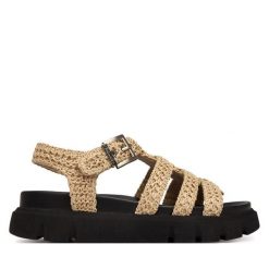 Sandały Tamaris. Brązowe sandały Tamaris, bez wzorów, bez obcasa, na płaskiej podeszwie, bez zapięcia. Za 329.99 zł.