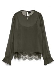 Vero Moda Bluzka w kolorze khaki rozmiar: L. Brązowe bluzki Vero Moda, l, bez wzorów, z koronki, bez kołnierzyka, bez ramiączek. Za 134.95 zł.