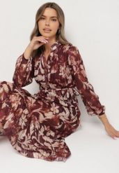 Bordowa Rozkloszowana Sukienka z Wiązanym Paskiem i Metaliczną Nicią Nalirina. Czerwone sukienki Born2be, na co dzień, l, z aplikacjami, z elastanu, eleganckie, bez kołnierzyka, bez ramiączek, maxi, proste. Za 159.99 zł.