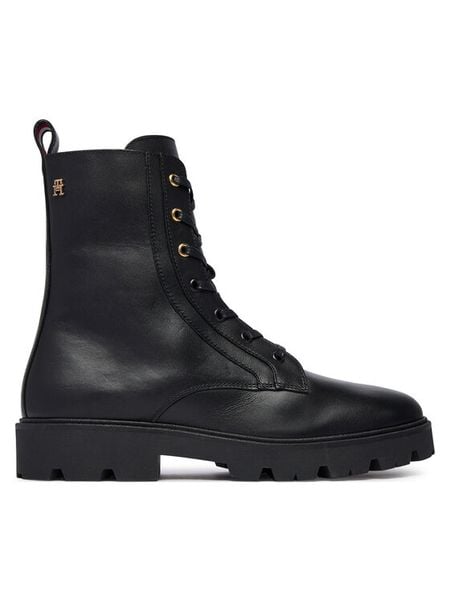 Tommy Hilfiger Trzewiki TH Stud Leather Lace-Up Boot FW0FW09571 Czarny. Czarne botki TOMMY HILFIGER, bez wzorów, ze skóry, bez obcasa, na płaskiej podeszwie, bez zapięcia. Za 849.99 zł.