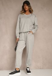 Szary Komplet Dresowy z Bawełną Spodnie ze Ściągaczami i Bluza Nirrive. Szare bluzy Renee, l, bez wzorów, z bawełny, bez kaptura. Za 129.99 zł.