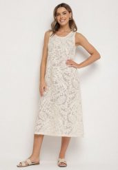 Beżowa Szydełkowa Sukienka z Bawełny w Stylu Boho Baniretia. Brązowe sukienki Born2be, na co dzień, bez wzorów, z bawełny, boho, bez kołnierzyka, bez ramiączek, midi. Za 129.99 zł.