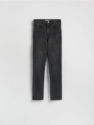 Jeansy slim fit high waist - czarny. Czarne jeansy Reserved, bez wzorów, z podwyższonym stanem. Za 129.99 zł.