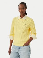 Tommy Hilfiger Sweter Fine WW0WW44993 Żółty jasny Regular Fit. Żółte swetry TOMMY HILFIGER, xl, bez wzorów, z bawełny, bez ramiączek. Za 529.99 zł.