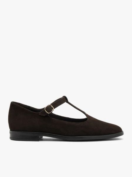 Ciemnobrązowe baleriny z paskiem. Brązowe baleriny Ryłko, bez wzorów, ze skóry, bez obcasa, na płaskiej podeszwie. Za 379.99 zł.