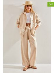 Bianco Lucci 2-częściowy zestaw w kolorze beżowym rozmiar: L. Brązowe spodnie materiałowe Bianco Lucci, na co dzień, l, bez wzorów, z bawełny. Za 104.99 zł.