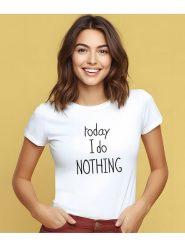 WOOOP Koszulka "Today I do nothing" w kolorze białym rozmiar: L. Białe bluzki Wooop, l, bez wzorów, z bawełny, bez kołnierzyka, bez ramiączek. Za 56.99 zł.