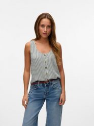 Vero Moda Top w kolorze biało-zielonym rozmiar: M. Białe topy Vero Moda, m, bez wzorów, z wiskozy, bez kołnierzyka, bez ramiączek. Za 96.83 zł.