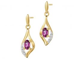Kolczyki z żółtego złota z diamentami i rodolitami - próba 585. Żółte kolczyki Apart, z diamentem, złote. Za 3,159.00 zł.