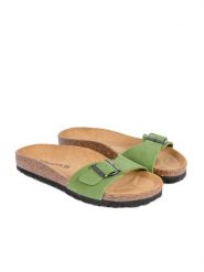 BABUNKERS Family Skórzane klapki w kolorze zielonym rozmiar: 39. Zielone klapki BABUNKERS Family, bez wzorów, ze skóry, z otwartym noskiem, bez obcasa. Za 147.65 zł.