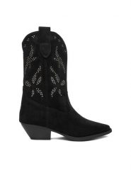 DeeZee Kowbojki CEO-R25AW09079 Czarny. Czarne kozaki DeeZee, z materiału, bez obcasa, na słupku, bez zapięcia. Za 219.99 zł.