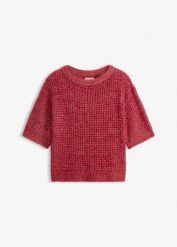 Gruby sweter z puszystej przędzy. Czerwone swetry bonprix, bez wzorów, bez ramiączek. Za 179.99 zł.