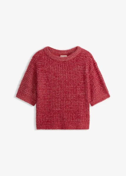Gruby sweter z puszystej przędzy. Czerwone swetry bonprix, bez wzorów, bez ramiączek. Za 179.99 zł.