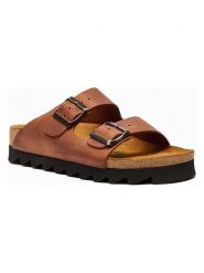 Comfortfusse Skórzane klapki "Troy" w kolorze jasnobrązowym rozmiar: 42. Brązowe klapki Comfortfüße, bez wzorów, z materiału, z otwartym noskiem, bez obcasa. Za 260.99 zł.