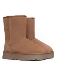 Gooce Skórzane botki zimowe "Logan" w kolorze jasnobrązowym rozmiar: 41. Brązowe botki Gooce, na zimę, bez wzorów, z materiału, bez obcasa, bez zapięcia. Za 260.99 zł.