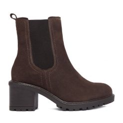 Botki Lasocki. Brązowe botki Lasocki, bez wzorów, bez obcasa, na słupku, bez zapięcia. Za 249.99 zł.