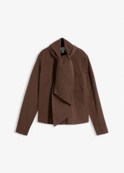 Bluzka z krawatką. Brązowe bluzki bonprix, bez wzorów, bez kołnierzyka, bez ramiączek. Za 149.99 zł.