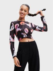 Desigual Bluzka MONSIEUR CHRISTIAN LACROIX Smile 22WWTK76 Czarny Slim Fit. Czarne bluzki Desigual, m, bez wzorów, z syntetyku, bez kołnierzyka, bez ramiączek. Za 159.99 zł.