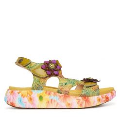 Sandały Laura Vita. Zielone sandały Laura Vita, bez wzorów, bez obcasa, na płaskiej podeszwie, bez zapięcia. Za 459.99 zł.