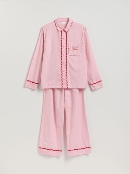 Dwuczęściowa piżama z bawełny - różowy. Czerwone piżamy Reserved, bez wzorów, z bawełny, bez ramiączek. Za 159.99 zł.