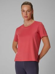 4F Koszulka treningowa loose szybkoschnąca damska - koralowa S. Pomarańczowe bluzki 4f, s, bez wzorów, klasyczne, bez kołnierzyka, bez ramiączek. Za 79.99 zł.