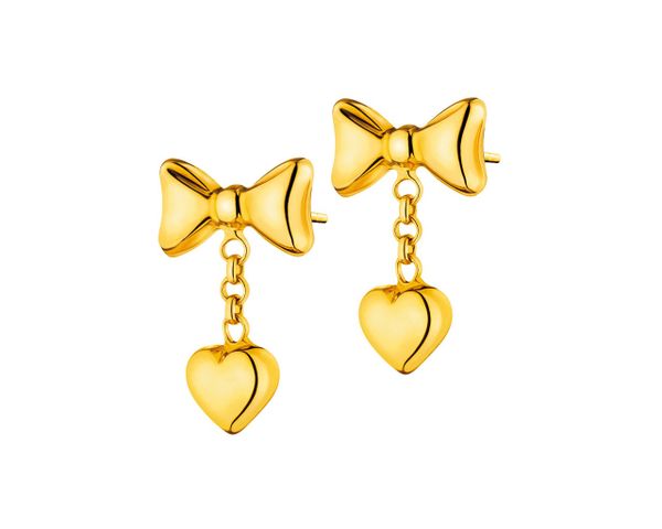 Złote kolczyki - kokardki, serca. Żółte kolczyki Apart, złote. W wyprzedaży za 370.30 zł.