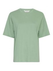 MOSS COPENHAGEN Koszulka w kolorze zielonym rozmiar: M/L. Zielone bluzki Moss Copenhagen, l, bez wzorów, z bawełny, bez kołnierzyka, bez ramiączek. Za 74.81 zł.