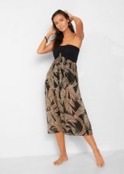 Sukienka plażowa z szyfonu, z dekoltem bandeau. Czarne sukienki bonprix, na plażę, bez wzorów, z szyfonu, eleganckie, bez kołnierzyka, bez ramiączek. Za 104.99 zł.