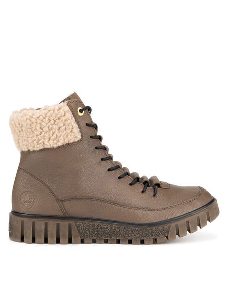 Rieker Trzewiki Y3465-24 Beżowy. Brązowe botki Rieker, bez wzorów, z materiału, bez obcasa, na płaskiej podeszwie, bez zapięcia. Za 293.99 zł.