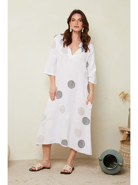 Le Monde du Lin Lniana sukienka w kolorze białym rozmiar: 34/36. Białe sukienki Le Monde du Lin, bez wzorów, z koronki, klasyczne, bez kołnierzyka, bez ramiączek, maxi. Za 114.44 zł.