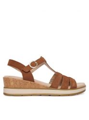 Caprice Sandały 9-28709-44 Brązowy. Brązowe sandały Caprice, bez wzorów, z nubiku, bez obcasa, na koturnie, bez zapięcia. Za 235.99 zł.