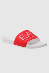 EA7 Koralowo-białe klapki z białym logo, Rozmiar 37. Białe klapki EA7 Emporio Armani, bez wzorów, bez obcasa. W wyprzedaży za 129.99 zł.