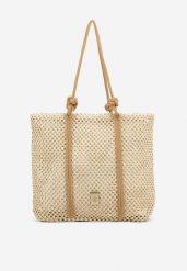 Beżowa Pleciona Torebka Shopperka Revine. Brązowe shopper Born2be, bez wzorów, z jeansu, bez dodatków. Za 99.99 zł.