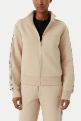 GUESS Beżowa damska bluza rozpinana z lampasami Britney, Rozmiar L. Brązowe bluzy Guess, l, z aplikacjami, bez kaptura. W wyprzedaży za 209.99 zł.