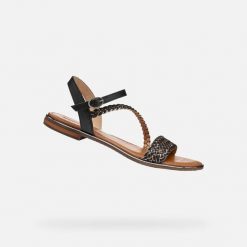 Sandały GEOX D55DQD Czarny. Czarne sandały Geox, bez wzorów, ze skóry, bez obcasa, bez zapięcia. Za 330.99 zł.