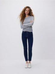 Jeansy slim push up - granatowy. Niebieskie jeansy Reserved, bez wzorów. Za 89.99 zł.